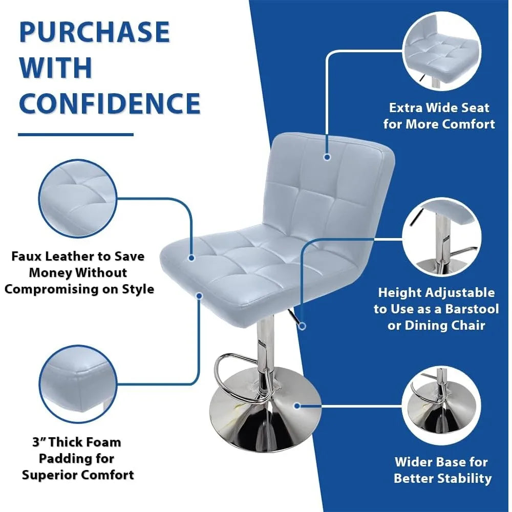 Extra Large Faux Leather Barstools Set of 2 - Adjustable Counter Height Armless Chairs with Larger Base Swivel Stool for Bar