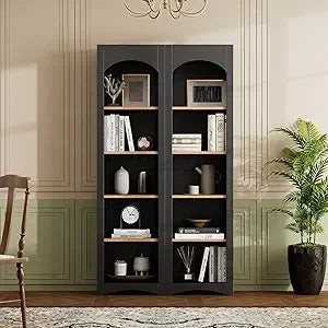 45.67" Freestanding Arched Bookcase, Modern 4-Tier Arched Bookshelf,Wooden Bookshelves for Home Office, Living Room,Black