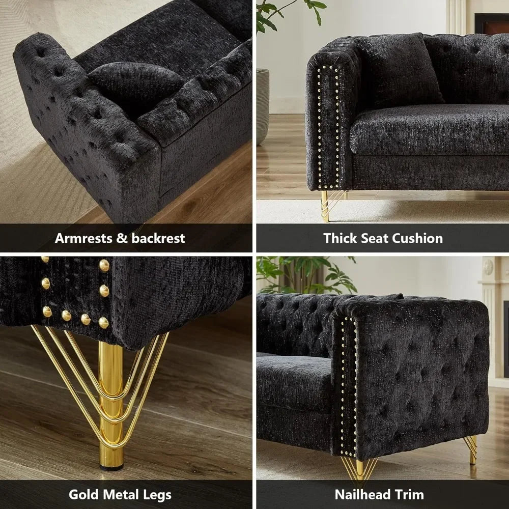 Luxury Sofa Set for Living Room, Modern Decor Furniture Sectional Sofa, 3 Seater Couch and Loveseat with Copper Nail Decoration