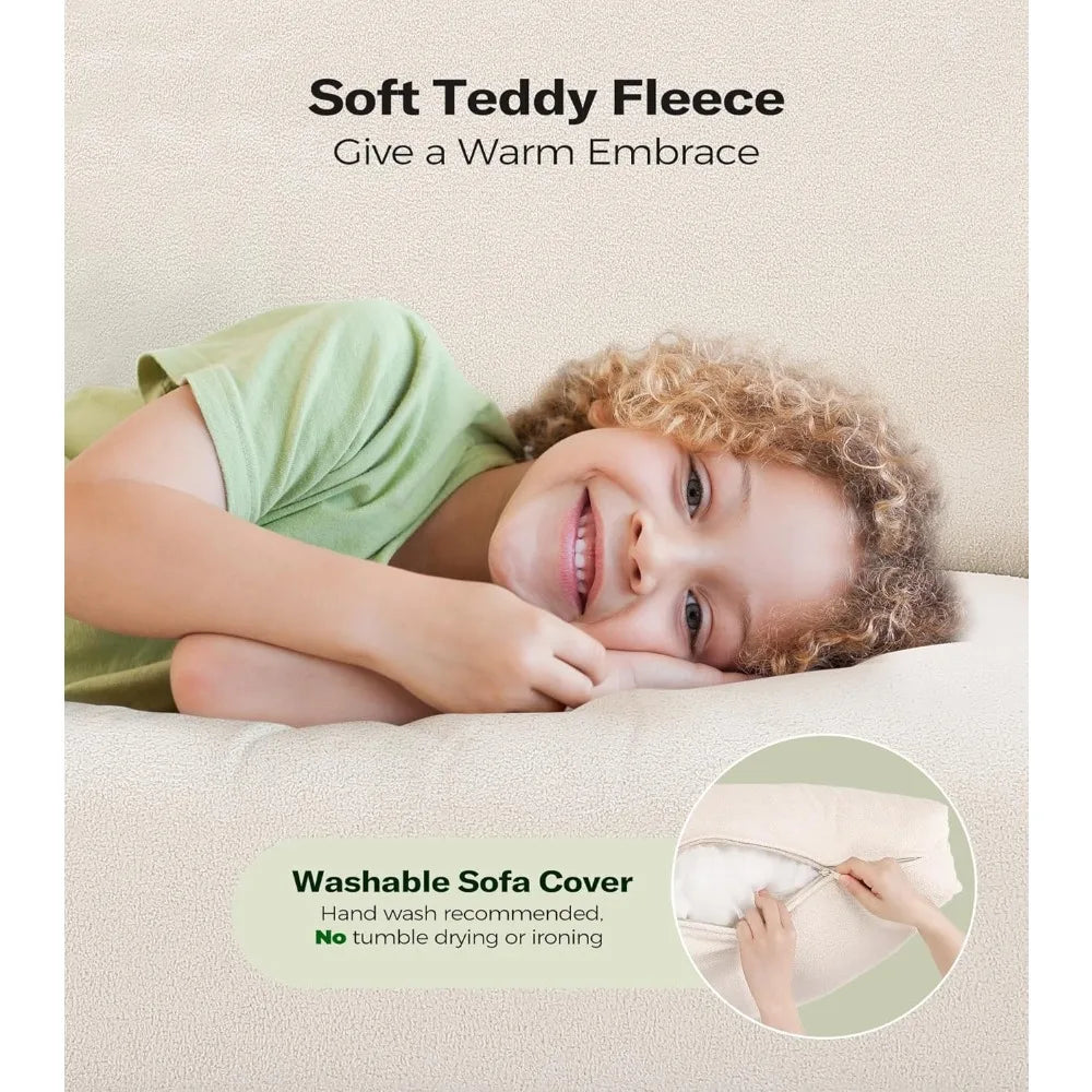 83" Sofas for Living Room, Comfy Love Seat Couches, Teddy Fleece Loveseat Sofa, Tool-Free Setup Couches for Living Room, All-Woo