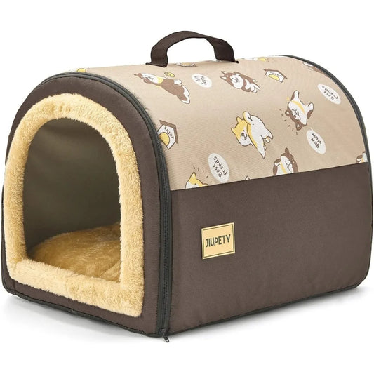 Indoor Dog House, 2 in 1 Portable Foldable House Bed with Cover, Pet Tent & Cave Bed for Cats and Small Dogs, M(18"×14"×13"), U