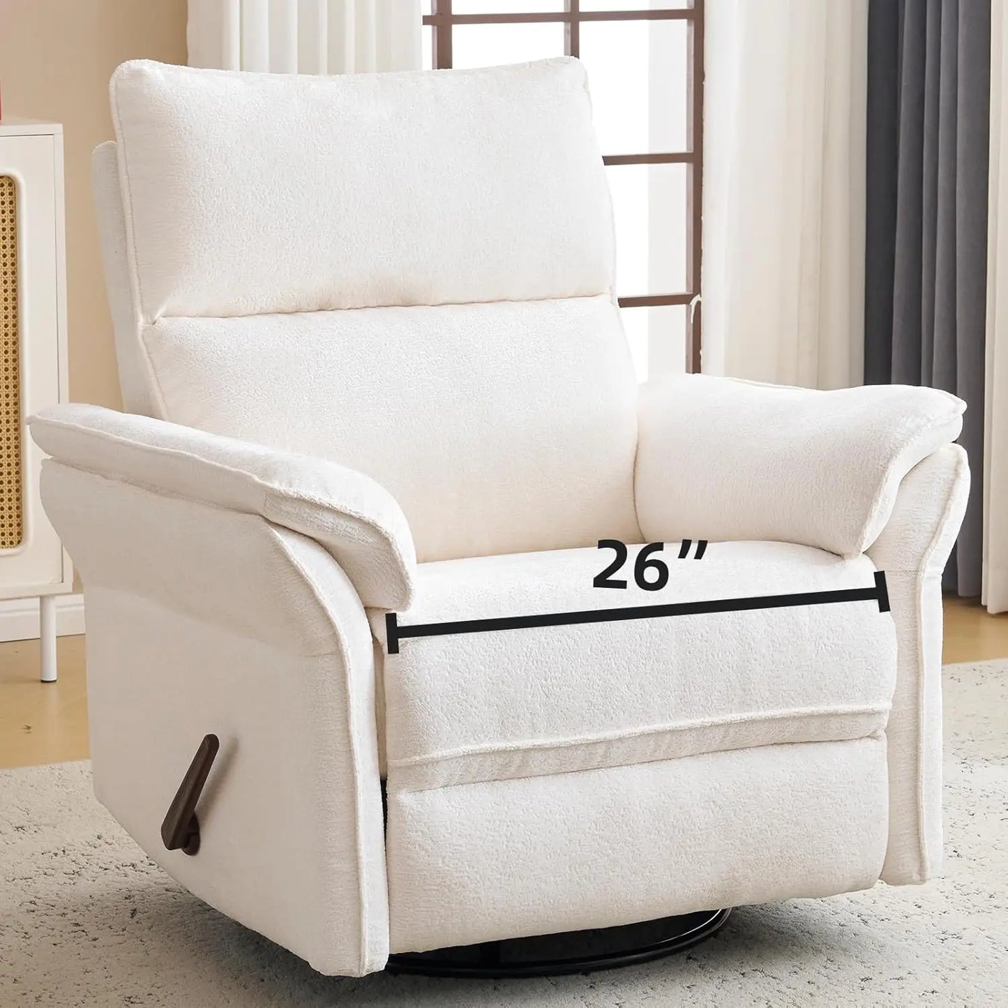 Oversized Recliner Chair, 26" Extra Wide 360° Swivel Rocker Recliner with Adjustable Headrest, Chenille Glider Rocking Nursery
