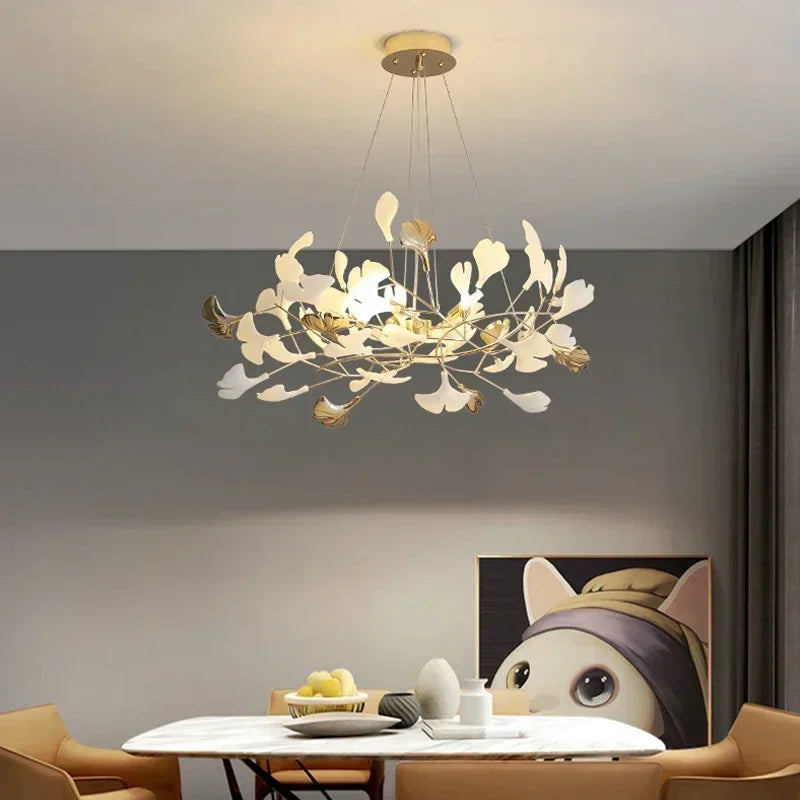 Modern Luxury Ginkgo LED Chandeliers Living Dining Room Home Pendant Lights Hotel Restaurant Decor Elegant Lights Fixture
