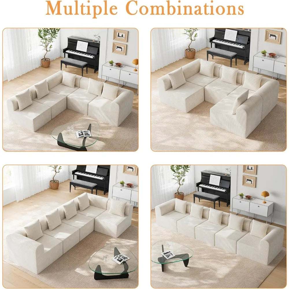 couch for small living room, 73" small sofa with reversible ottoman, 3 seat l-shaped sofas, comfy couches for apartment (linen