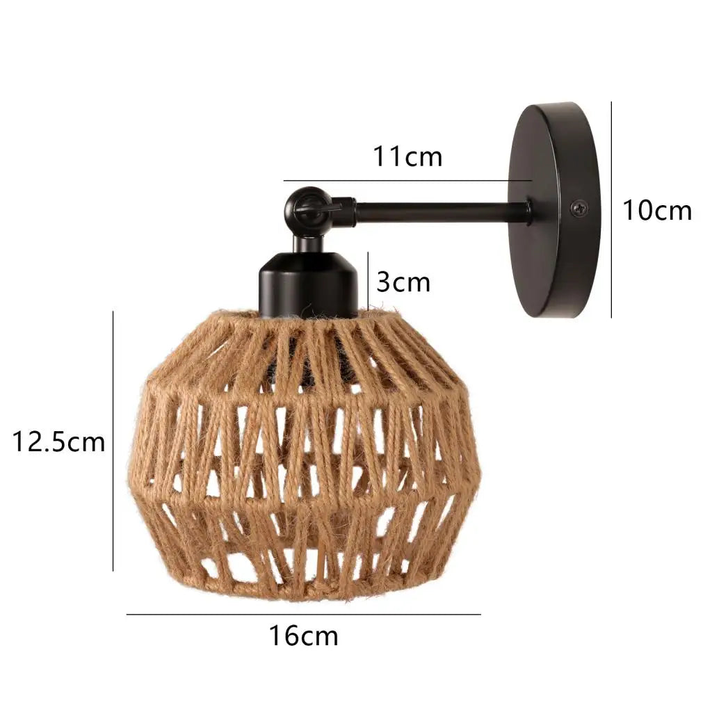 Rattan Wall Lamp Bedroom Living Room Corridor Wall Light E27 Bedside Lamp Retro Hemp Rope Woven Sconce Indoor Lighting Fixtures