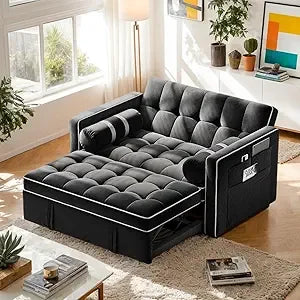 3 in 1 Convertible Sleeper Sofa Bed,Pull Out Couch for Living Room with USB Ports & Side Pockets,Adjustable Backrest,Velvet,Lov
