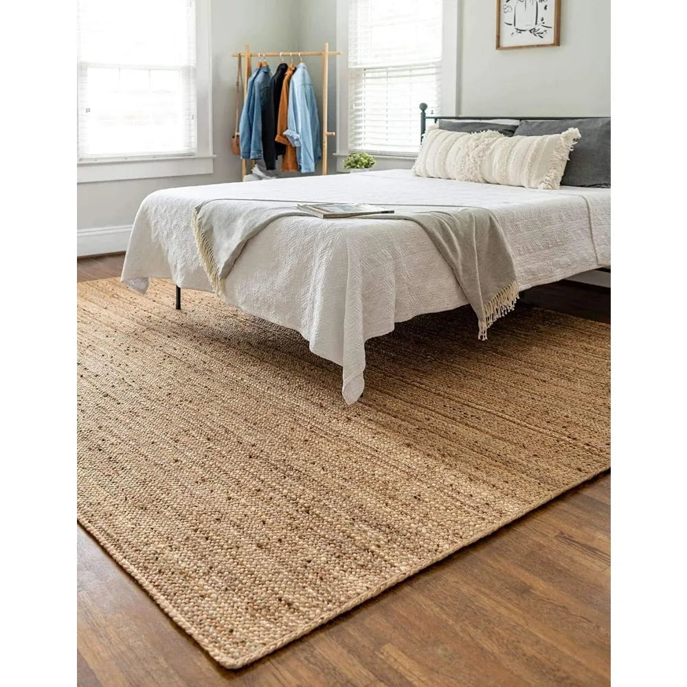 Handwoven Jute Area Rug - Feet Natural Yarn - Rustic Vintage Beige Braided Reversible Rectangular Rugs for Bedroom - Kitch