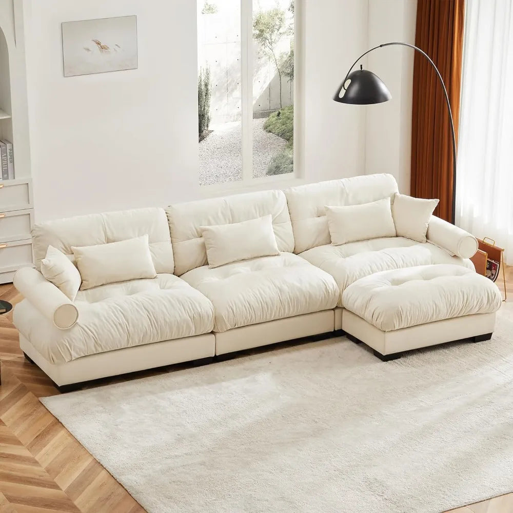 130"Oversized Couch, 3 Seater Modular Sectional Sofa,Large L Shaped Sectional Couches for Living Room, Fluffy Couch Set,3 Seater