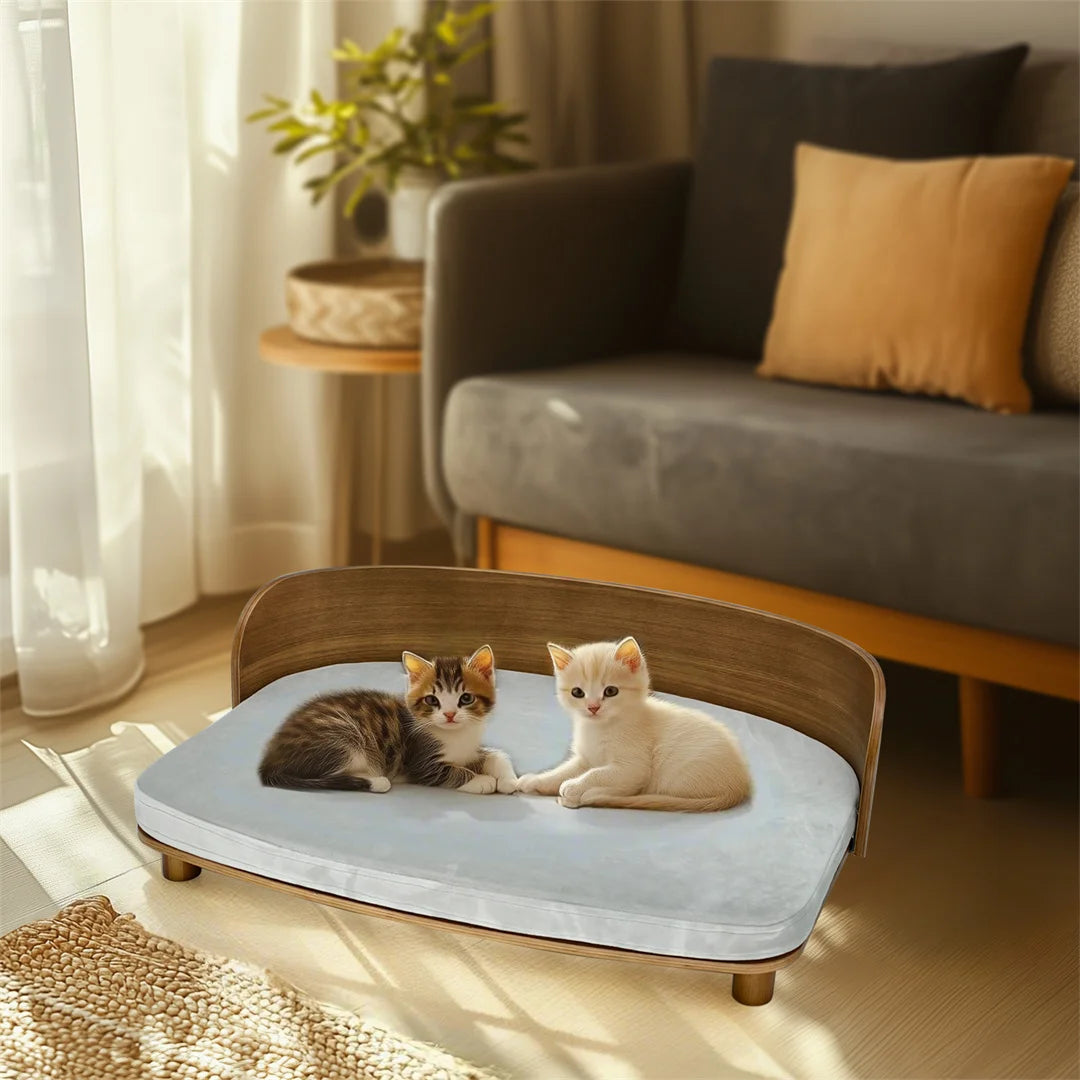 Indoor Wooden Elevated Dog Cat Bed Sofa Couch Puppy Stool Bed with Cozy Sponge Pad for Small Cats and Pup