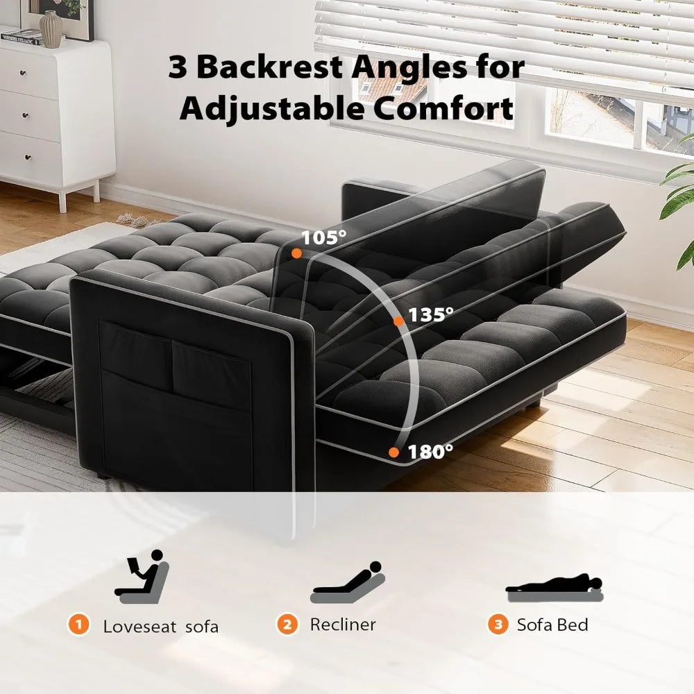 3 in 1 Convertible Sleeper Sofa Bed,Pull Out Couch for Living Room with USB Ports & Side Pockets,Adjustable Backrest,Velvet,Lov