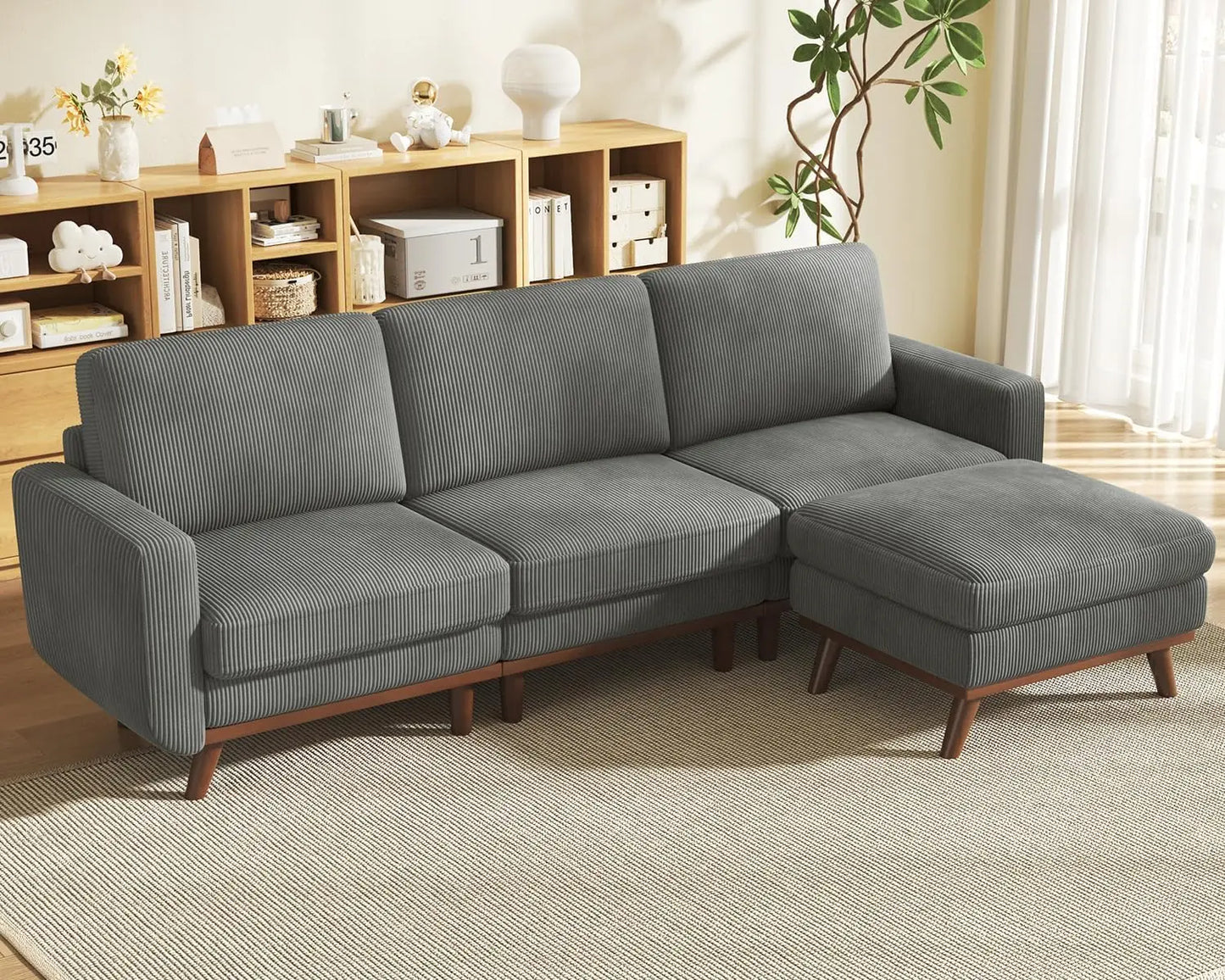 Comfy Corduroy with Spring Cushion, Solid Wood Frame, Modern Deep Seat, Bedroom & Living Room, Office Couch