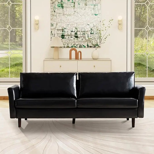80" Faux Leather Couch, Mid Century Modern Sofa Living Room, 3 Seater Sofa for Small Space Bedroom Office Apartment