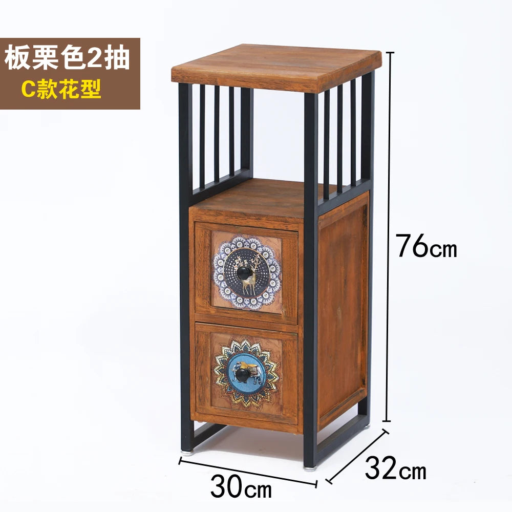 American Vintage Narrow Wooden Side Cabinet‌ Hand-Painted Slim Space-Saving Storage for Living Room Artistic Multi-Drawer Chest
