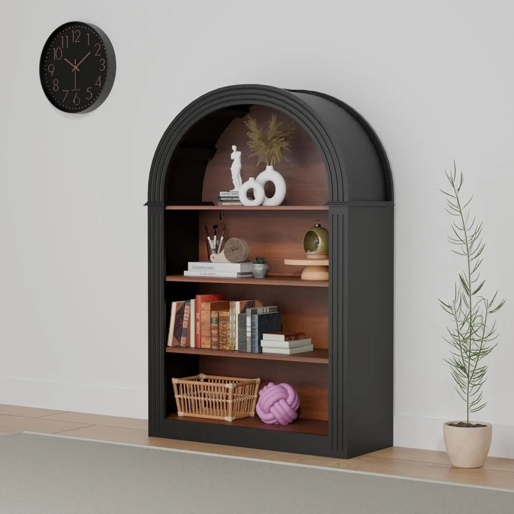 45.67" Freestanding Arched Bookcase, Modern 4-Tier Arched Bookshelf,Wooden Bookshelves for Home Office, Living Room,Black