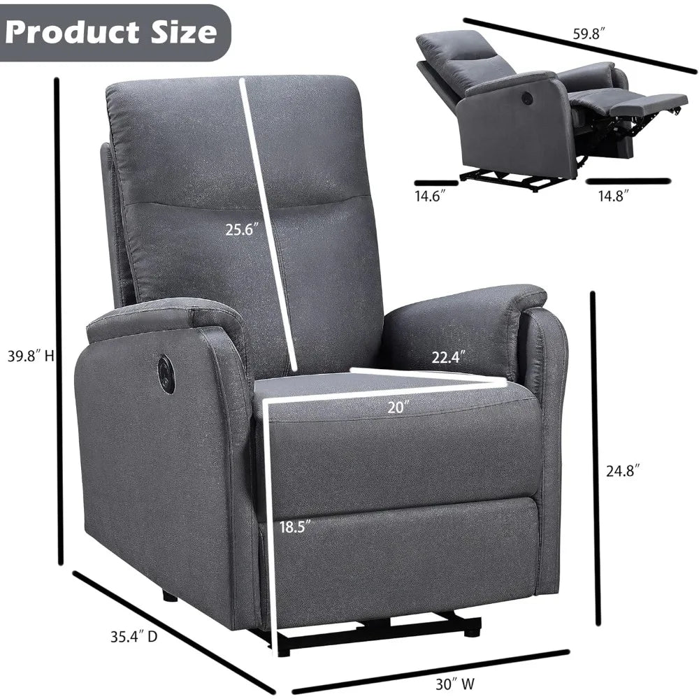 Small Electric Power Recliner, Breathable Leathaire Fabric Reclining Chair, USB Ports, Electric Home Theater Seating