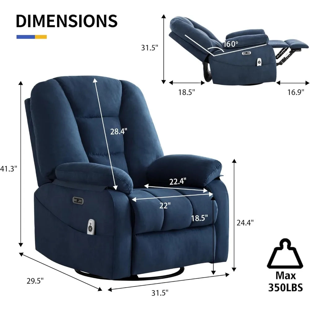 Power Swivel Rocker Recliner Chair for Adults,Rocking Recliners Chairs with Massage and Heat for Living Room, Electric Fabric