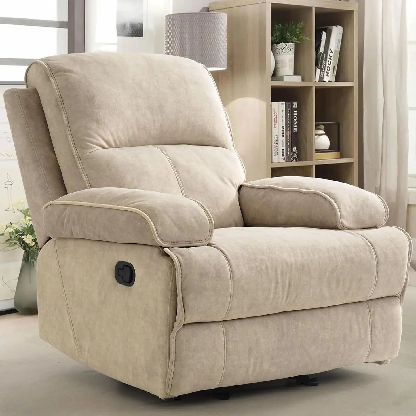 Manual Rocker Recliner Chair for Adults, High Back Glider with Deep Seat, Upholstered Fabric Armchair for Living Room & Nursery