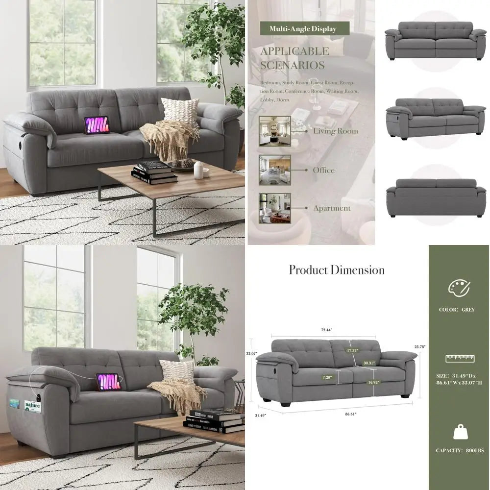 87" modern sofa, comfy sofa couch w/extra deep seats, 2/3 seater couches w/usb charging ports & side pockets, sleeper sofas for