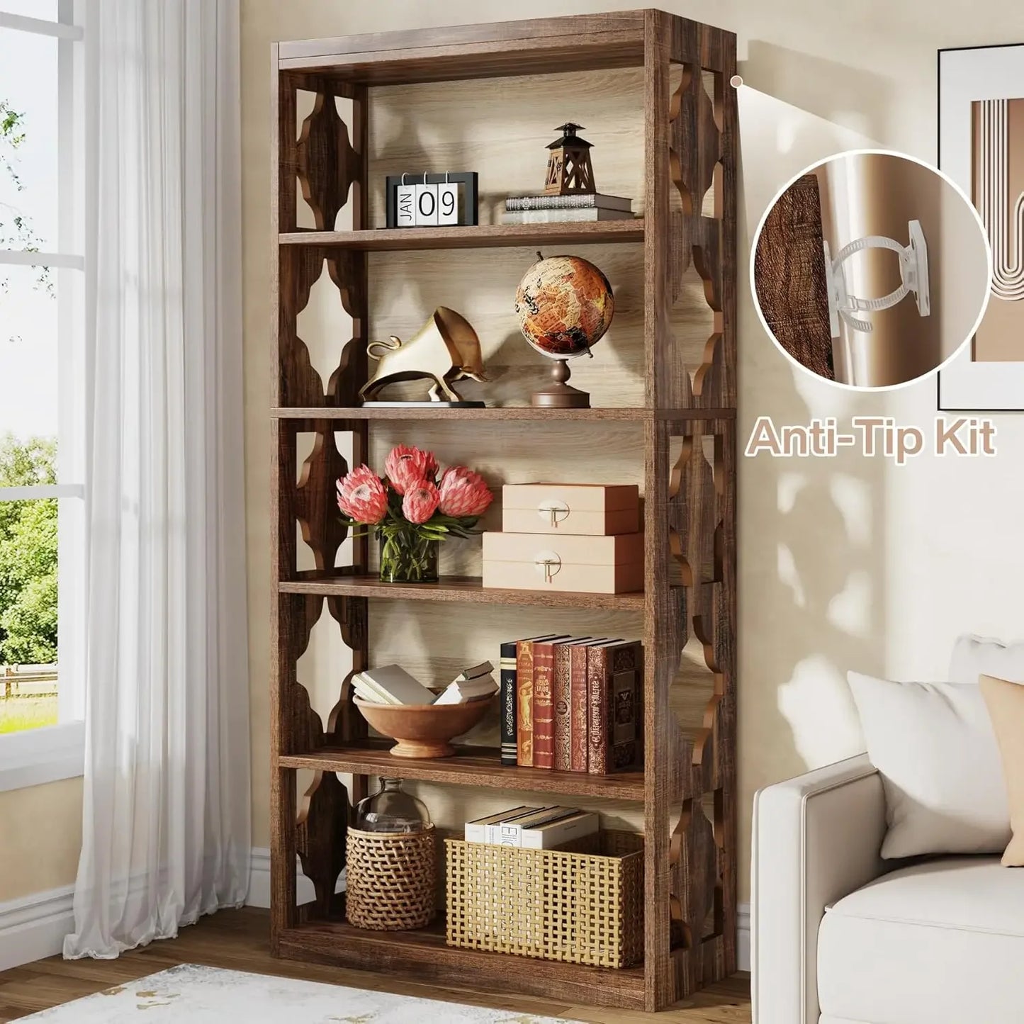 6-Tier Bookcase, 70-Inch Tall Bookshelf with Storage Shelves, Open Bookcase Display Shelving Unit for Living Room, Bedroom