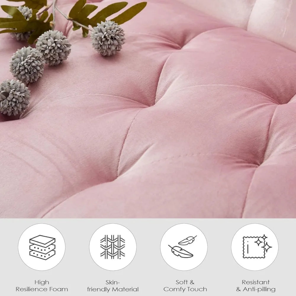 62" W Loveseat Sofa w/ 2 USB Charger Ports and 2 Cupholders, Mid-Century Modern Tufted Pink Velvet Small Love Seat Couches for