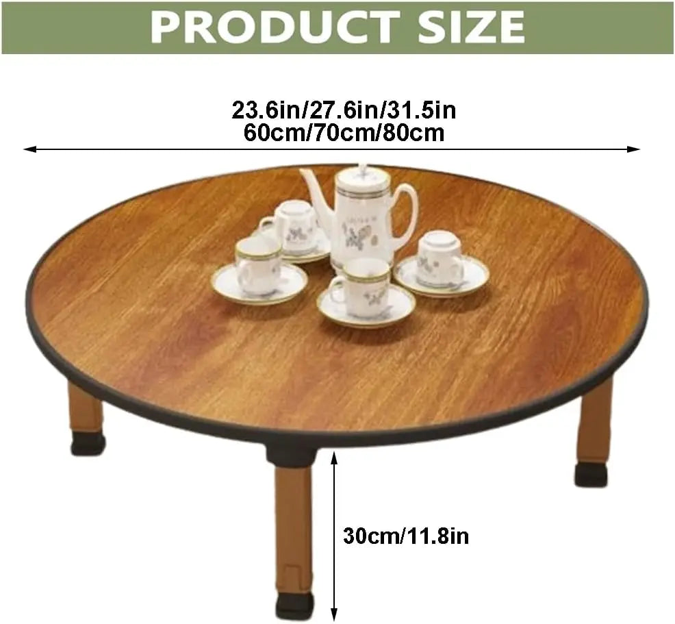 Folding Round Japanese-Style Tea Coffee Table Low Table, Foldable Dining Table, Study Table, Small Desk