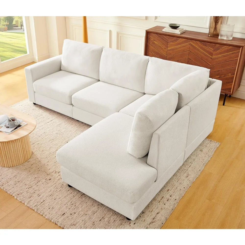 100" L-Shaped Convertible Sectional Couch with Chaise – Breathable Chenille Fabric for Living Room