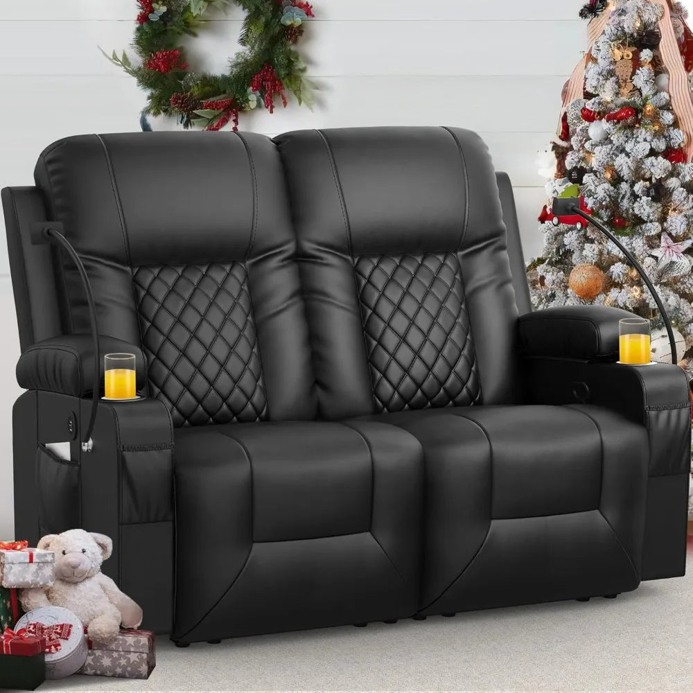 Loveseat Recliner Sofa, 2 Seater Reclining Loveseat sofa, PU Leather RV Loveseat Couch, FSC Certified Recliner Chair for Living