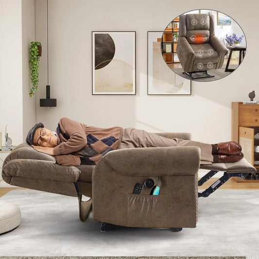 Dual Motor Lay Flat Lift Chairs Recliners for Elderly with Massage and Heat, Upgraded Chenille Infinite Position Large