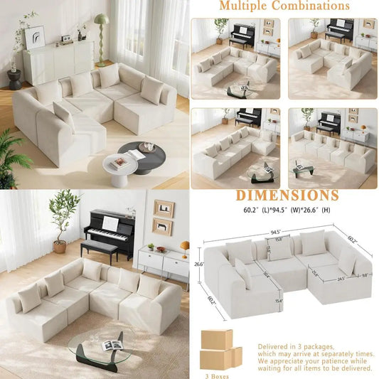 couch for small living room, 73" small sofa with reversible ottoman, 3 seat l-shaped sofas, comfy couches for apartment (linen