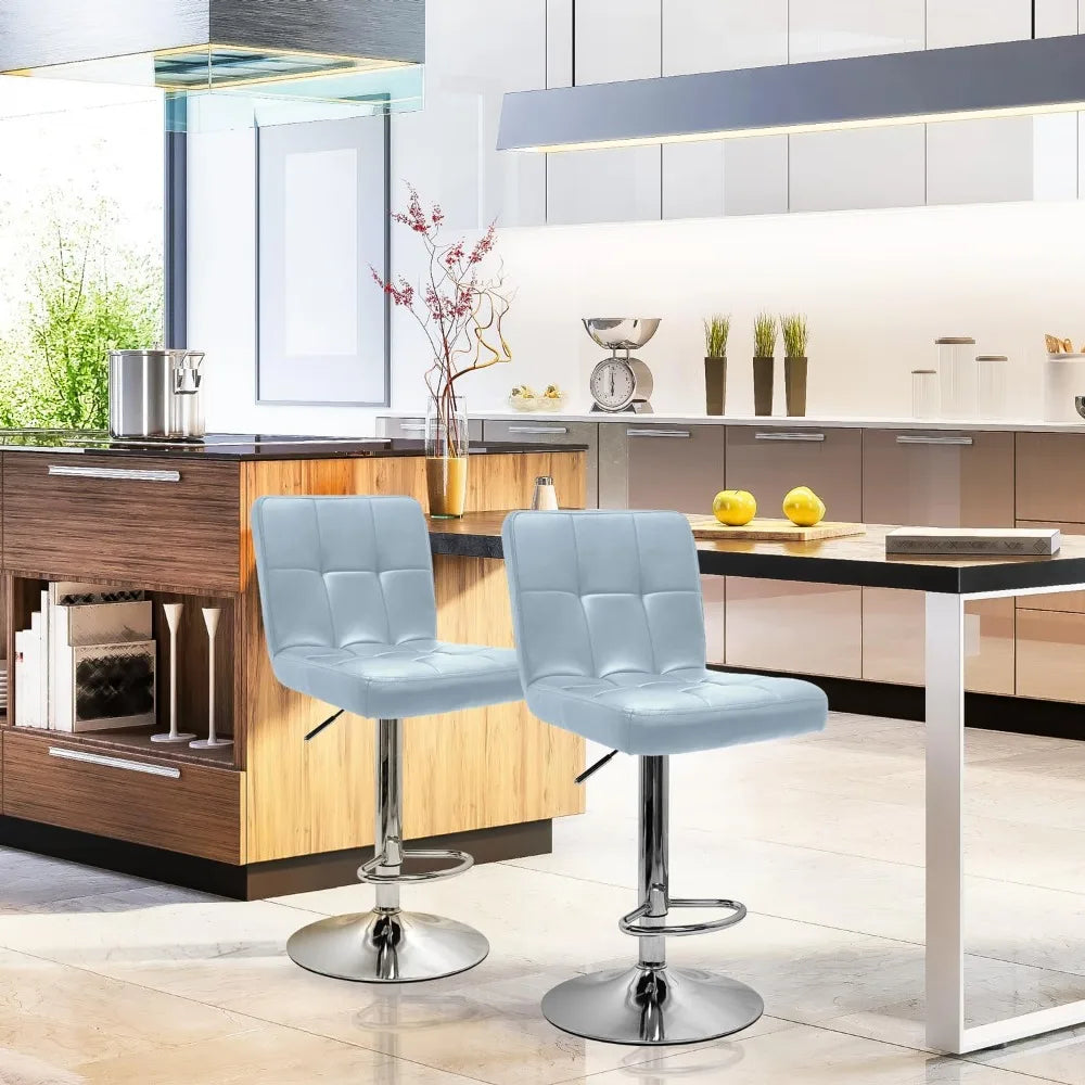 Extra Large Faux Leather Barstools Set of 2 - Adjustable Counter Height Armless Chairs with Larger Base Swivel Stool for Bar