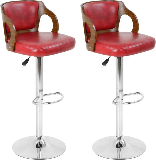 Set of 2 Barstools Height Adjustable Counter Stools Modern Bar Stool Beech Bar Chairs Swivel Bar Stool PU Leather Hydraulic