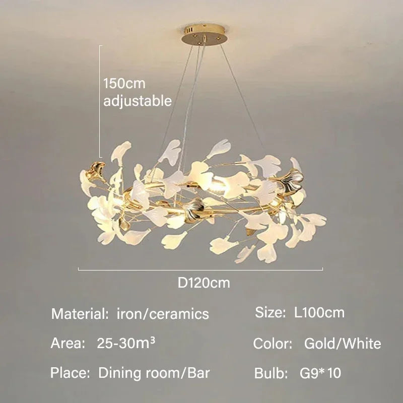 Modern Luxury Ginkgo LED Chandeliers Living Dining Room Home Pendant Lights Hotel Restaurant Decor Elegant Lights Fixture
