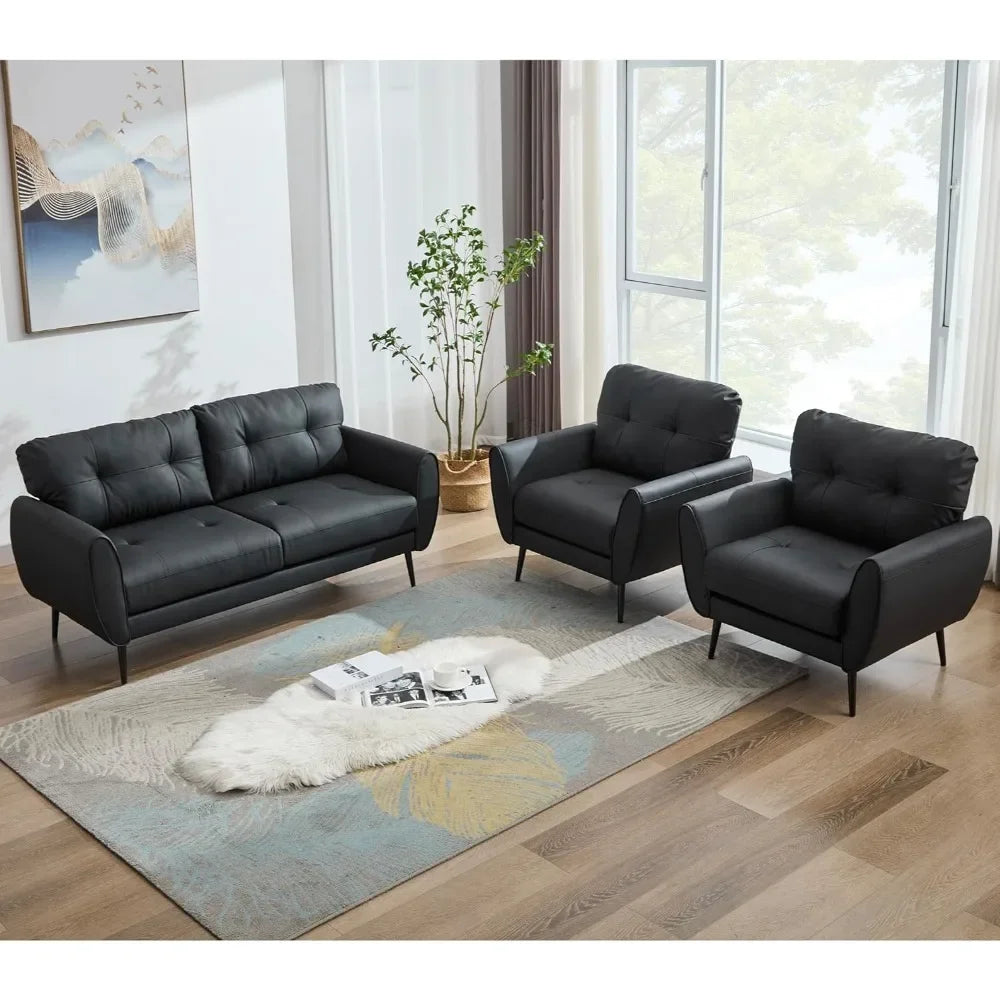 Sofa Couch 61" Small Loveseat Couches for Living Room Leather Couch Mid Century Modern Tufted Mini Sofa Comfy Office
