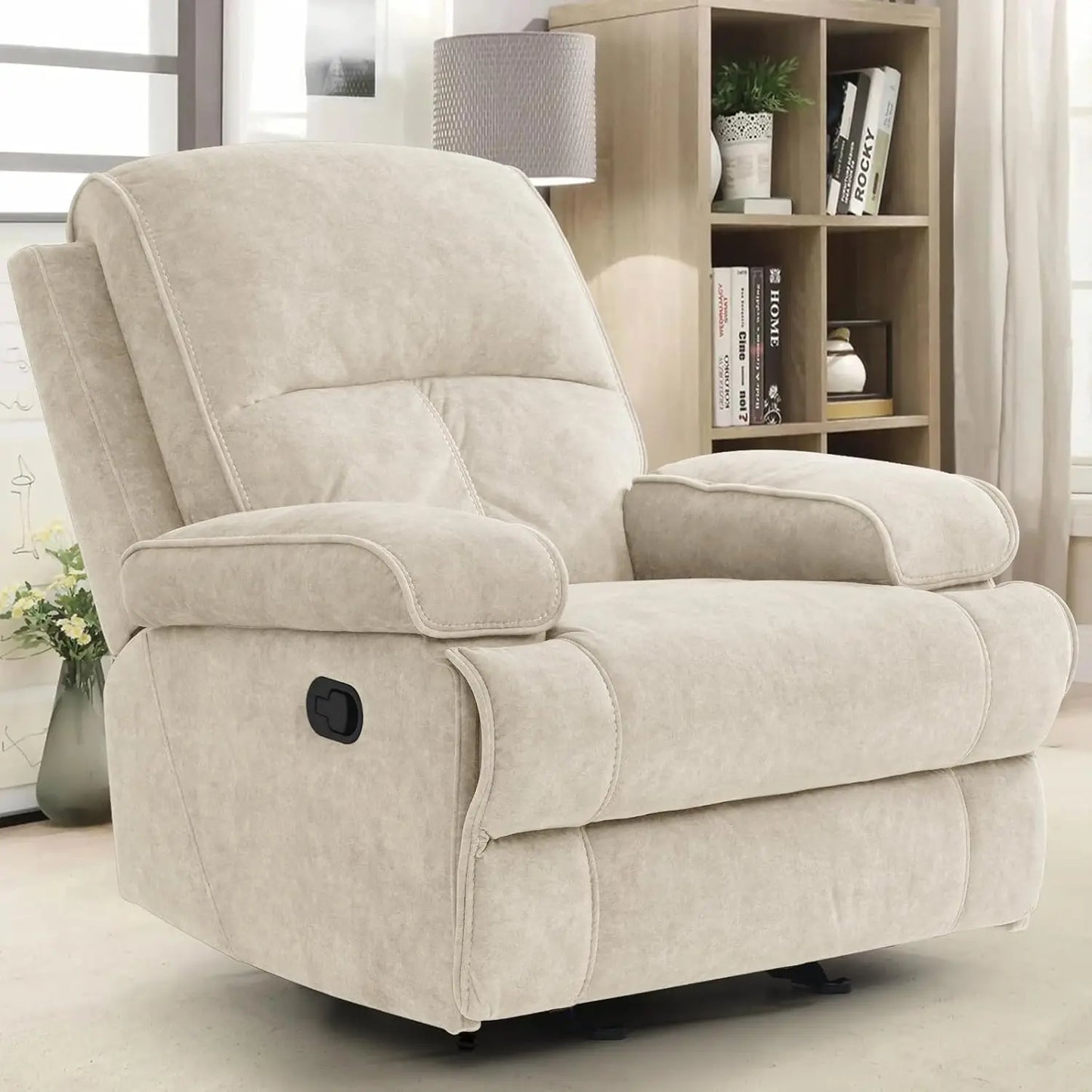 Manual Rocker Recliner Chair for Adults, High Back Glider with Deep Seat, Upholstered Fabric Armchair for Living Room & Nursery