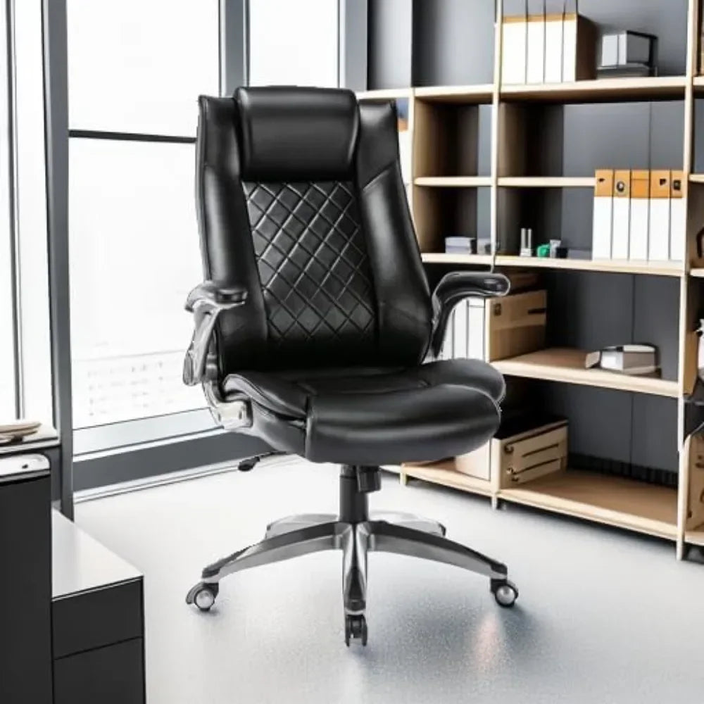 Executive Office Chair-Ergonomic Computer Desk Chairs, High Back Leather Chairs w/Padded Flip-up Arms, Swivel Home Office Chair