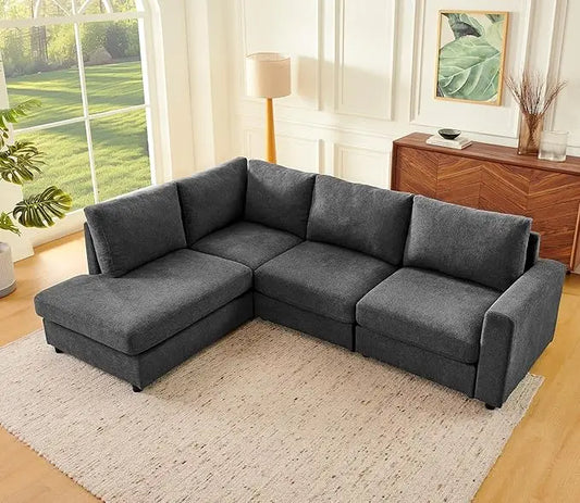 100" L-Shaped Convertible Sectional Couch with Chaise – Breathable Chenille Fabric for Living Room