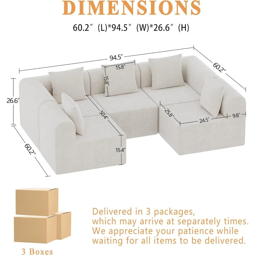 couch for small living room, 73" small sofa with reversible ottoman, 3 seat l-shaped sofas, comfy couches for apartment (linen