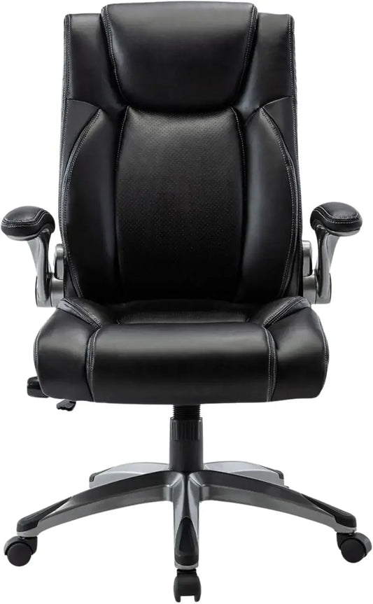 Executive Office Chair-Ergonomic Computer Desk Chairs, High Back Leather Chairs w/Padded Flip-up Arms, Swivel Home Office Chair