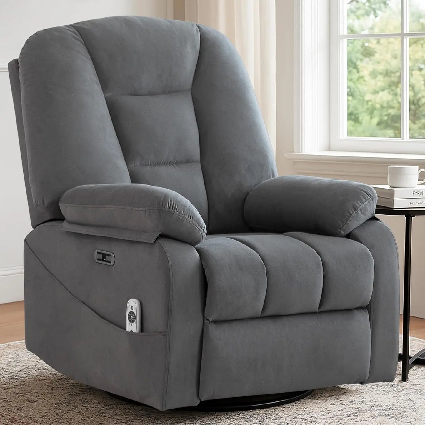 Power Swivel Rocker Recliner Chair for Adults,Rocking Recliners Chairs with Massage and Heat for Living Room, Electric Fabric