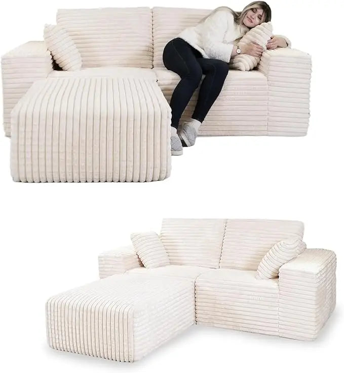 Boneless Couch with Ottoman, Cloud Sofa Modular Sectional Small L-Shaped Sofa, Memory Foam Couch, Upholstered Couches