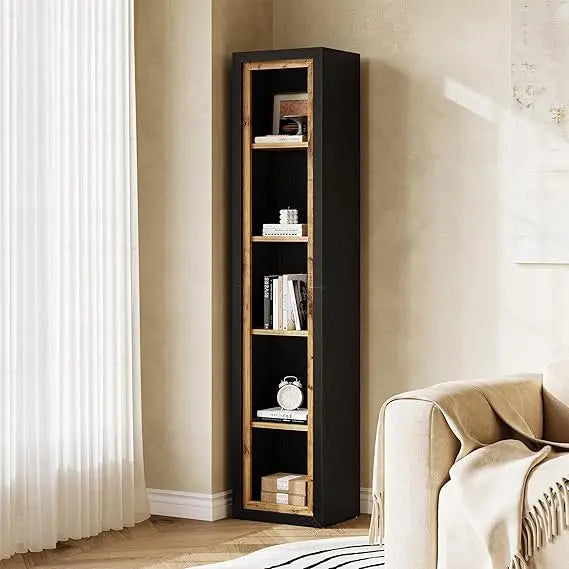 5-Shelf Tall Narrow Bookcase with Open Cubes for Modern Living and Bedroom Storage