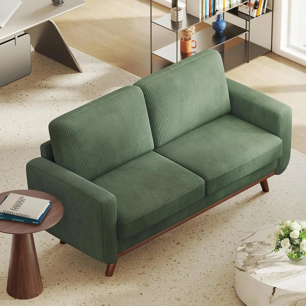 Comfy Corduroy with Spring Cushion, Solid Wood Frame, Modern Deep Seat, Bedroom & Living Room, Office Couch