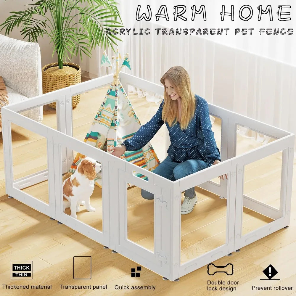Acrylic Dog Playpen with Door, 23.6 Puppy Playpen, Easy Assemble Pet Fence, 10-Panel for Puppies/Small Dog Play Pen Indoor