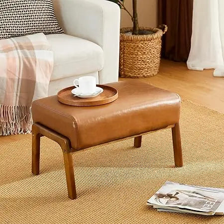 15.5"(H) Footrest Stool, Leatherette Ottoman, Accent Padded Sofa Foot Stool for Accent Chair, Wood Frame Foot Rest Ottoman for