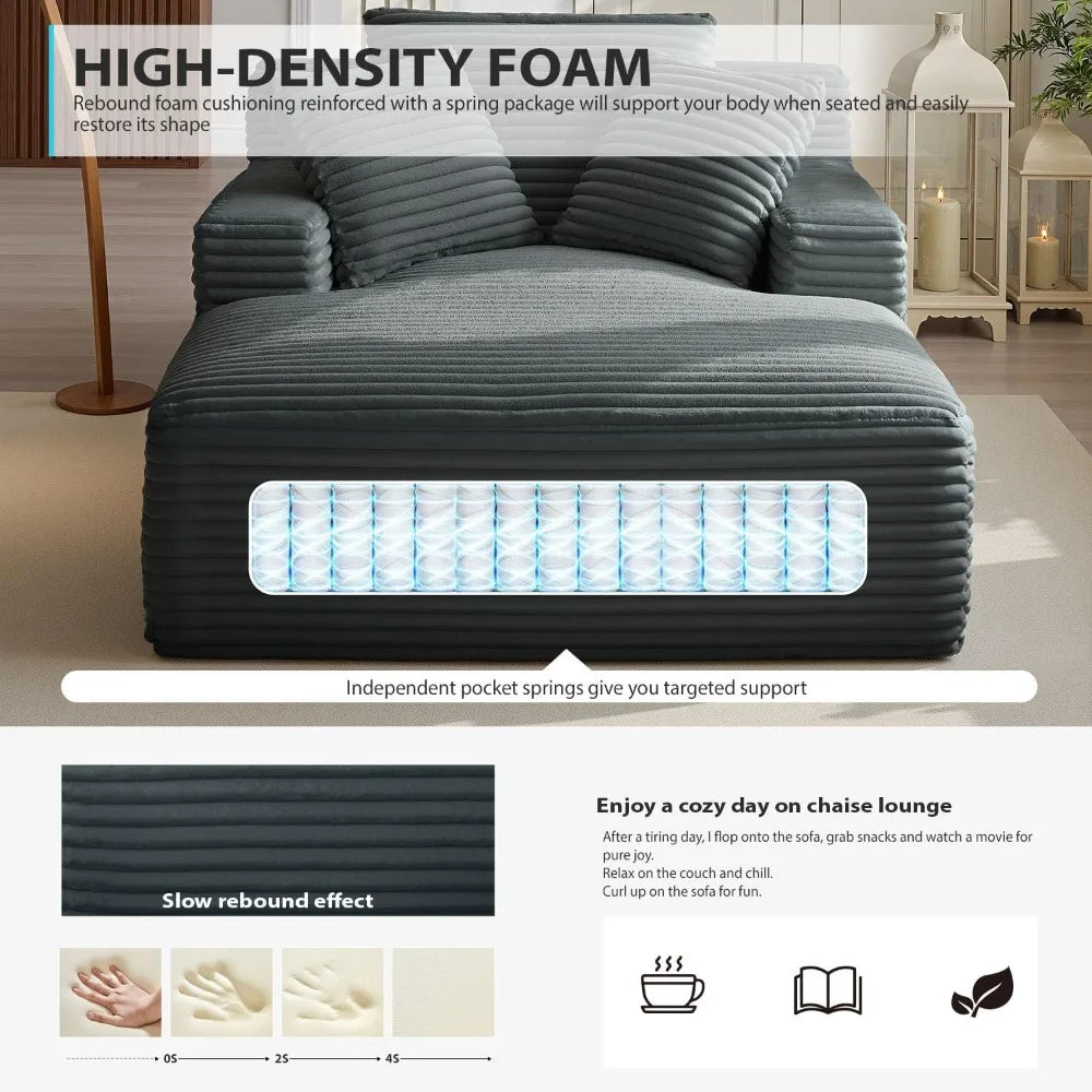 50 inch chaise lounge chair indoor, oversized corduroy upholstered boneless sofa bed, deep seat sleeper couch reading chairs, cl
