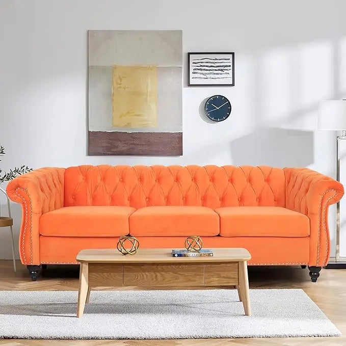 Home Sofa Living Room Furniture, 3 Seater Leather Upholstered Sofa Couch, Modern Comfy Couch with Faux Leather Cushions