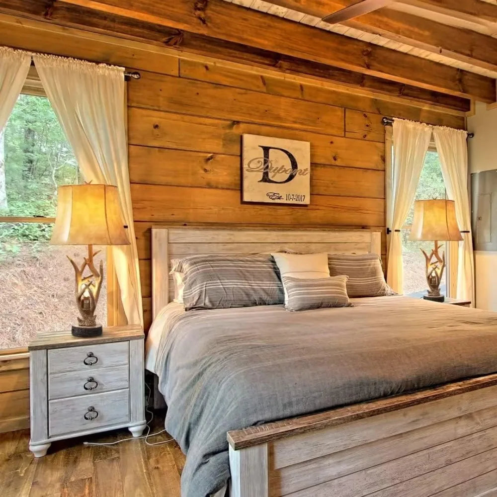 Dungoo Rustic Western Deer Table Lamps with Nightlight Set of 2, 26" Rustic Bedside Lamps for Bedroom with 2 USB Ports, Natural