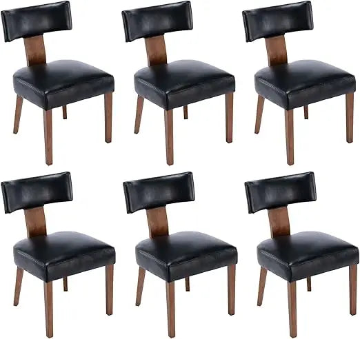 Mid Century Modern Dining Chairs Set of 6, Farmhouse Linen Fabric Upholstered Accent Curved Backrest Kitchen Chairs, with Ha