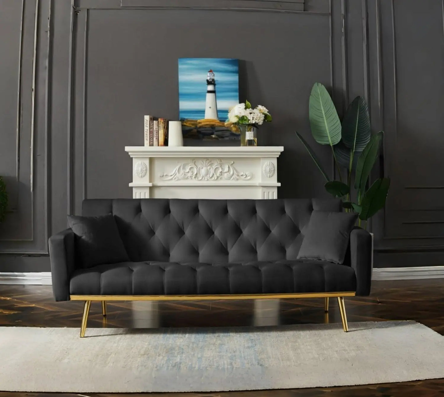 73" Modern Velvet Sofa Bed Futon,Convertible Sleeper Sofa Couch with 3 Angle Adjustable Backrest, Modern Loveseat with 4 Golden