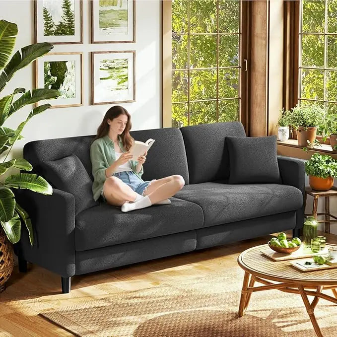 83" Sofas for Living Room, Comfy Love Seat Couches, Teddy Fleece Loveseat Sofa, Tool-Free Setup Couches for Living Room, All-Woo